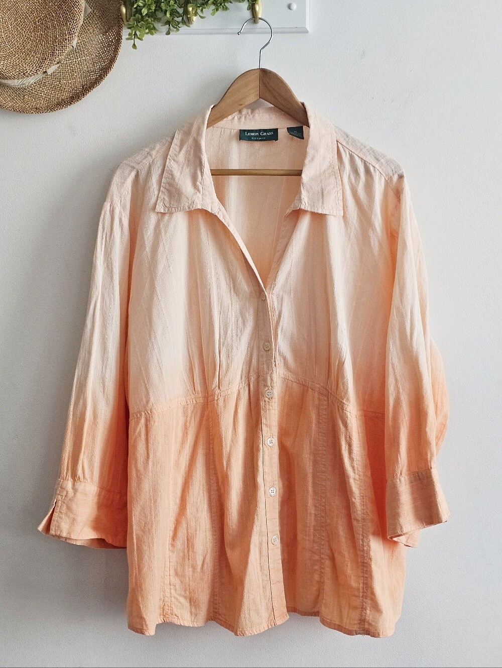 Lemon Grass Studio Y2K Peach Textured Button Front Blouse Top 3X Boho